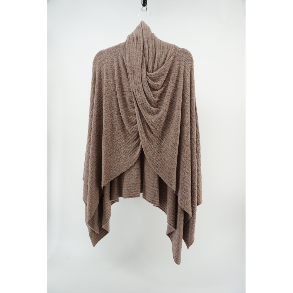 Barefoot Dreams Travel Poncho CozyChic Lite Cowl Neck Ribbed Knit Relaxed Brown